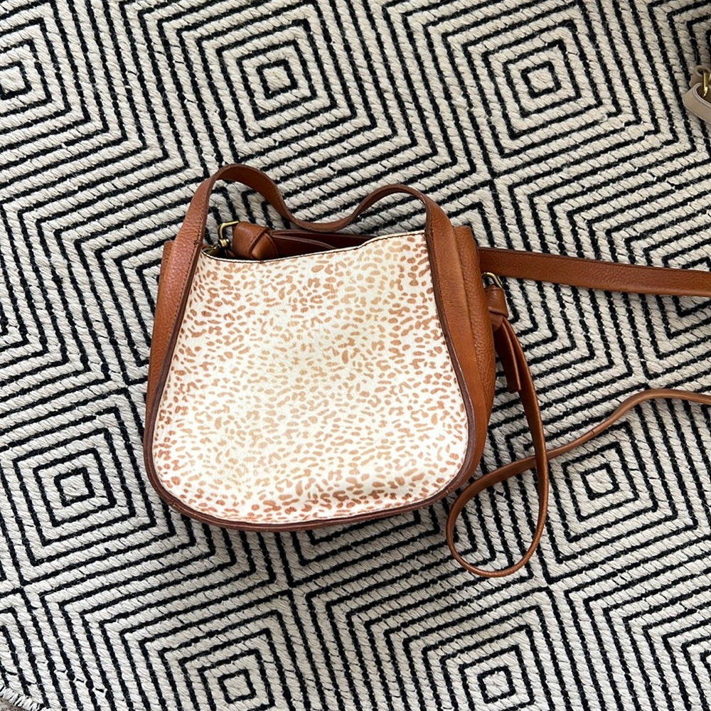 Madewell Leather Crossbody Bag with cow print detail